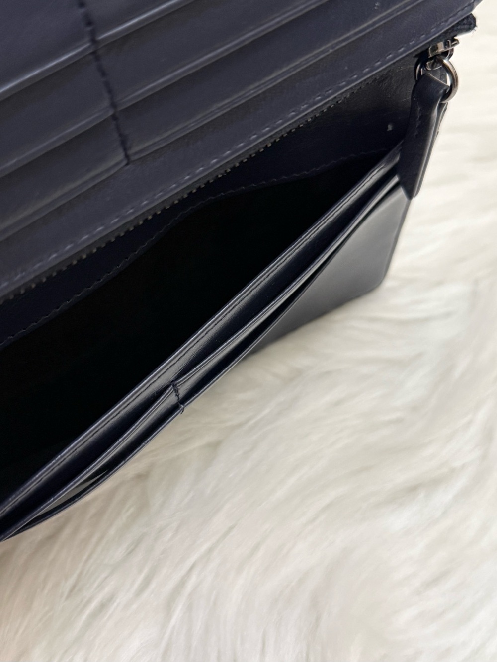 BOTKIER - BLUE ALL LEATHER BIKER QUILTED MOTO LONG SNAP WALLET - Picture 9 of 12